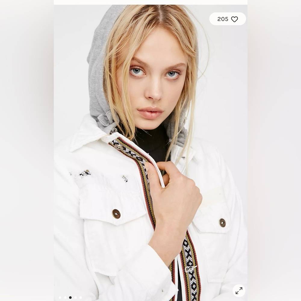 Free People Women’s Weekend Wanderer White /Gray Hood LS BD Cotton Jacket Size S - Picture 2 of 16